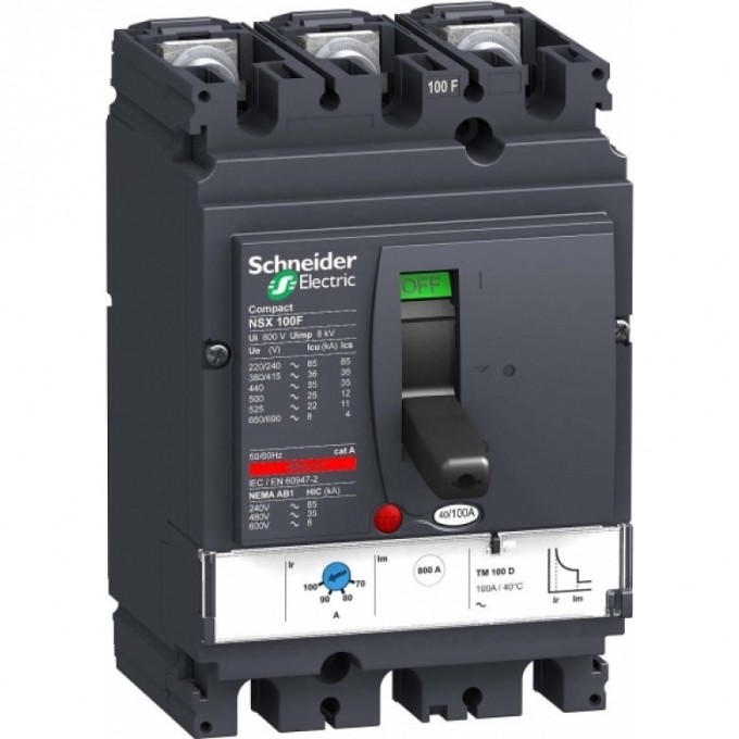 Автоматический выключатель 3П3Т SCHNEIDER ELECTRIC COMPACT TM100D NSX100N LV429840 Автоматический выключатель 3П3Т SCHNEIDER ELECTRIC COMPACT TM100D NSX100N LV429840