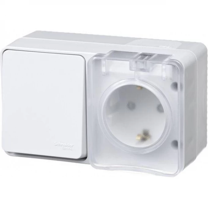 Блок SCHNEIDER ELECTRIC ATLASDESIGN PROFI54: ОП розетка 16А, 250В с заземл. защ. шторки + 1-кл. выключатель 10А IP54 белый ATN540170 Блок SCHNEIDER ELECTRIC ATLASDESIGN PROFI54: ОП розетка 16А, 250В с заземл. защ. шторки + 1-кл. выключатель 10А IP54 белый ATN540170