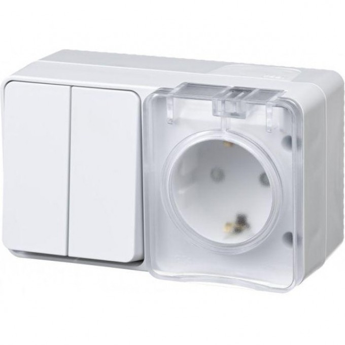 Блок SCHNEIDER ELECTRIC ATLASDESIGN PROFI54: ОП розетка 16А, 250В с заземл. защ. шторки + 2-кл. выключатель 10А IP54 белый ATN540174 Блок SCHNEIDER ELECTRIC ATLASDESIGN PROFI54: ОП розетка 16А, 250В с заземл. защ. шторки + 2-кл. выключатель 10А IP54 белый ATN540174
