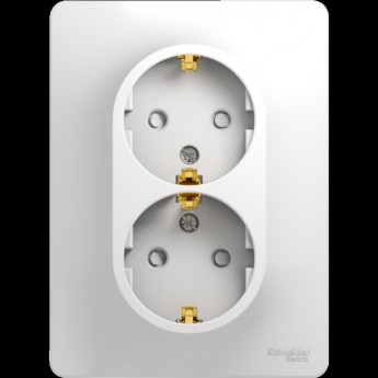 Розетка двойная SCHNEIDER ELECTRIC GLOSSA с заземлением, со шторками, в сборе, белый