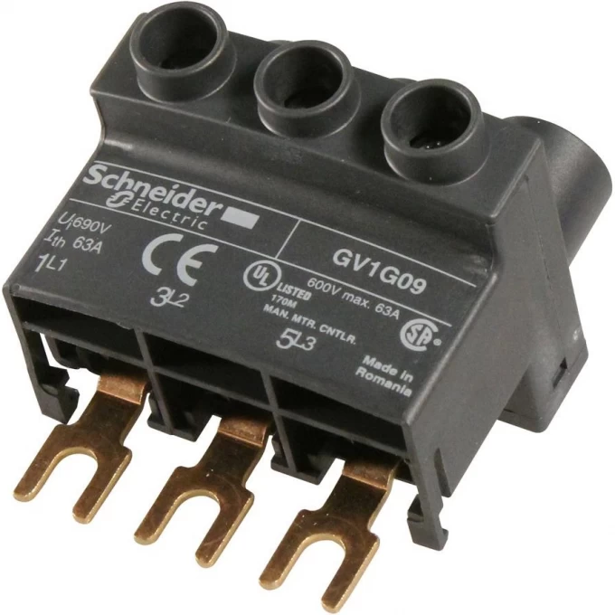 Клеммный блок SCHNEIDER ELECTRIC TESYS 63А 3П монтаж сверху GV1G09 Клеммный блок SCHNEIDER ELECTRIC TESYS 63А 3П монтаж сверху GV1G09