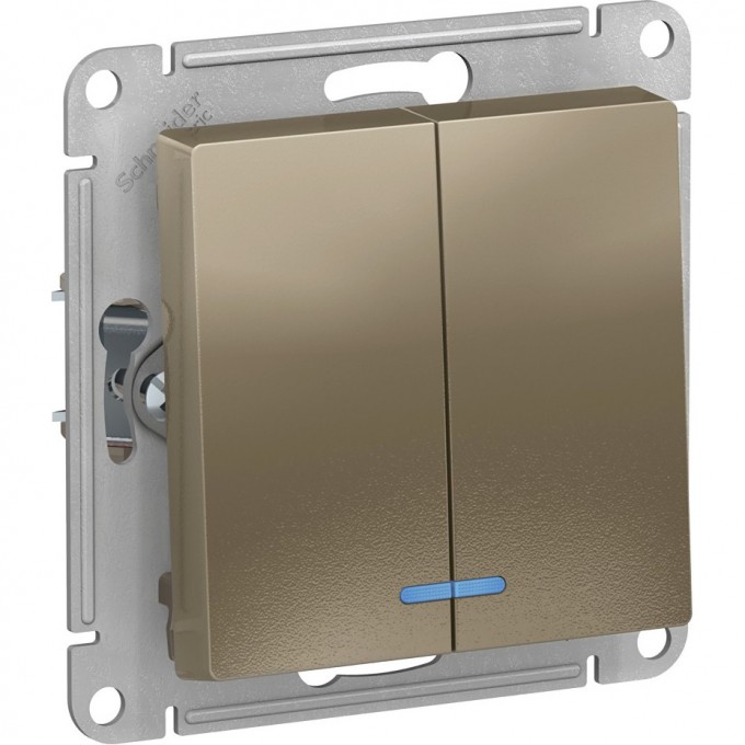 2-клавишный выключатель SCHNEIDER ELECTRIC ATLASDESIGN с подсветкой, ШАМПАНЬ ATN000553 2-клавишный выключатель SCHNEIDER ELECTRIC ATLASDESIGN с подсветкой, ШАМПАНЬ ATN000553