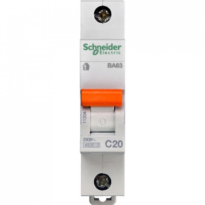 Автоматический выключатель SCHNEIDER ELECTRIC ДОМОВОЙ ВА63 1П 20A C 4,5 кА, Болгария/Италия 11204 Автоматический выключатель SCHNEIDER ELECTRIC ДОМОВОЙ ВА63 1П 20A C 4,5 кА, Болгария/Италия 11204