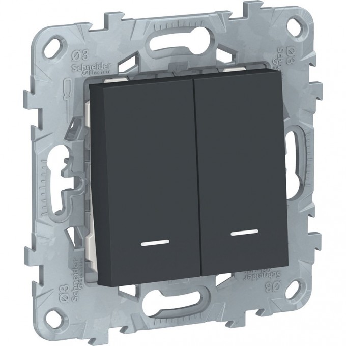 Переключатель 2-клавишный SCHNEIDER ELECTRIC UNICA NEW, 2 модуля,с подсветкой, 2 х сх.6а, антрацит NU521354N Переключатель 2-клавишный SCHNEIDER ELECTRIC UNICA NEW, 2 модуля,с подсветкой, 2 х сх.6а, антрацит NU521354N