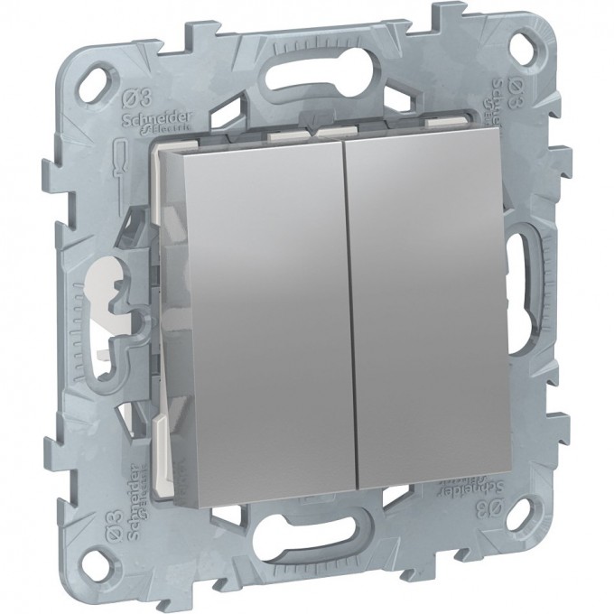 Переключатель 2-клавишный SCHNEIDER ELECTRIC UNICA NEW, перекрестный, 2 x сх. 7, 10 AX, 250 В, алюминий NU521530 Переключатель 2-клавишный SCHNEIDER ELECTRIC UNICA NEW, перекрестный, 2 x сх. 7, 10 AX, 250 В, алюминий NU521530