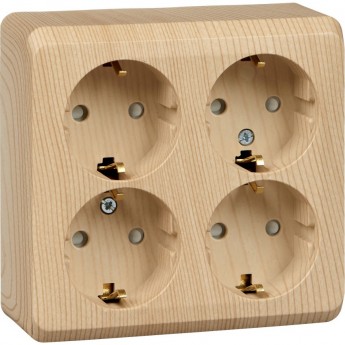 Розетка 4-местная SCHNEIDER ELECTRIC ЭТЮД с заземлением со шторками 16А 250В, сосна, Россия