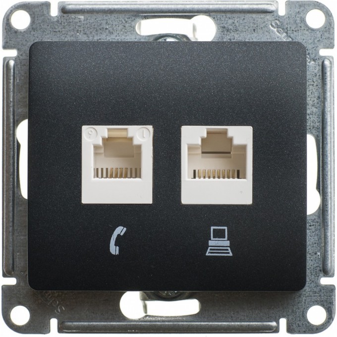 Розетка двойная компьютерная SCHNEIDER ELECTRIC GLOSSA RJ45+RJ45, кат.5E, механизм, антрацит GSL000785KK Розетка двойная компьютерная SCHNEIDER ELECTRIC GLOSSA RJ45+RJ45, кат.5E, механизм, антрацит GSL000785KK