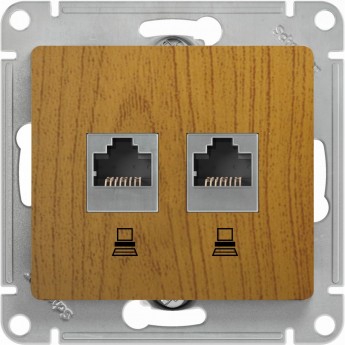 Розетка двойная компьютерная SCHNEIDER ELECTRIC GLOSSA RJ45+RJ45, кат.5E, механизм, дуб