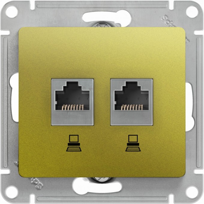 Розетка двойная компьютерная SCHNEIDER ELECTRIC GLOSSA RJ45+RJ45, кат.5E, механизм, фисташковый GSL001085KK Розетка двойная компьютерная SCHNEIDER ELECTRIC GLOSSA RJ45+RJ45, кат.5E, механизм, фисташковый GSL001085KK