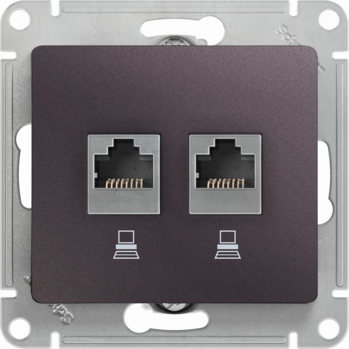 Розетка двойная компьютерная SCHNEIDER ELECTRIC GLOSSA RJ45+RJ45, кат.5E, механизм, сиреневый туман GSL001485KK Розетка двойная компьютерная SCHNEIDER ELECTRIC GLOSSA RJ45+RJ45, кат.5E, механизм, сиреневый туман GSL001485KK