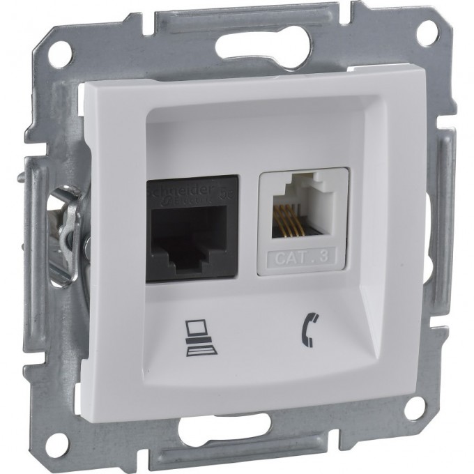 Розетка двойная компьютерная/телефонная SCHNEIDER ELECTRIC SEDNA RJ11+RJ45, кат.5е, неэкр. UTP, белый SDN5100121 Розетка двойная компьютерная/телефонная SCHNEIDER ELECTRIC SEDNA RJ11+RJ45, кат.5е, неэкр. UTP, белый SDN5100121