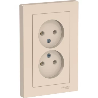 Розетка двойная SCHNEIDER ELECTRIC ATLASDESIGN без заземления, в сборе, бежевый