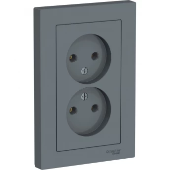 Розетка двойная SCHNEIDER ELECTRIC ATLASDESIGN без заземления, в сборе, грифель