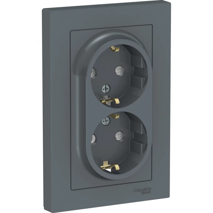 Розетка двойная SCHNEIDER ELECTRIC ATLASDESIGN с заземлением, со шторками, в сборе, грифель ATN000726 Розетка двойная SCHNEIDER ELECTRIC ATLASDESIGN с заземлением, со шторками, в сборе, грифель ATN000726