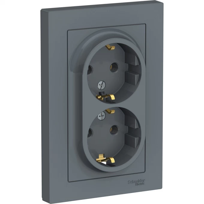 Розетка двойная SCHNEIDER ELECTRIC ATLASDESIGN с заземлением, в сборе, грифель ATN000724 Розетка двойная SCHNEIDER ELECTRIC ATLASDESIGN с заземлением, в сборе, грифель ATN000724