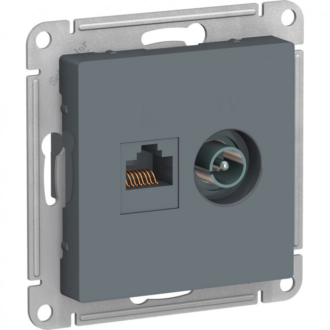 Розетка двойная SCHNEIDER ELECTRIC ATLASDESIGN ТВ + компьютерная RJ45, кат. 5Е, грифель ATN000789 Розетка двойная SCHNEIDER ELECTRIC ATLASDESIGN ТВ + компьютерная RJ45, кат. 5Е, грифель ATN000789