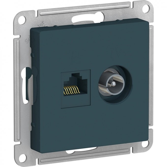 Розетка двойная SCHNEIDER ELECTRIC ATLASDESIGN ТВ + компьютерная RJ45, кат. 5Е, изумруд ATN000889 Розетка двойная SCHNEIDER ELECTRIC ATLASDESIGN ТВ + компьютерная RJ45, кат. 5Е, изумруд ATN000889