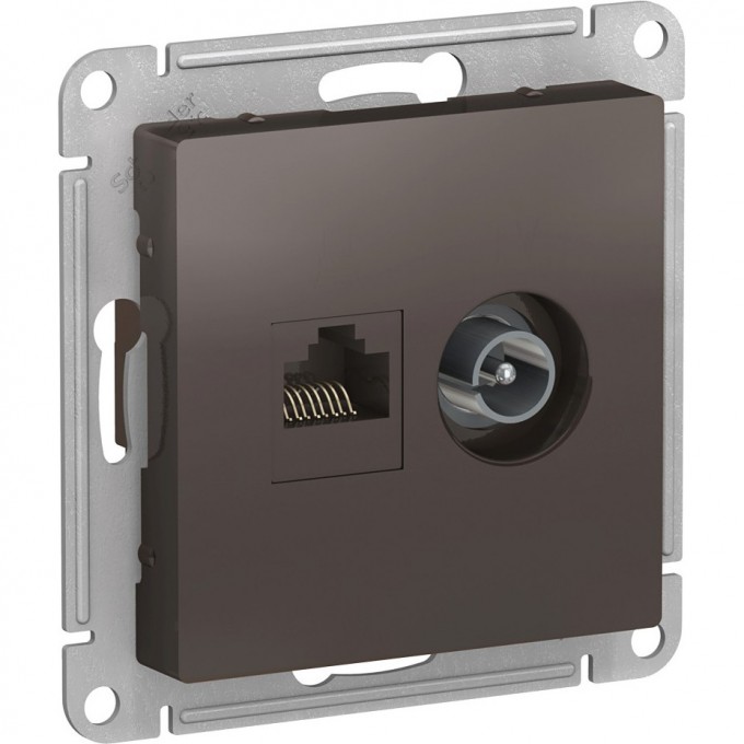Розетка двойная SCHNEIDER ELECTRIC ATLASDESIGN ТВ + компьютерная RJ45, кат. 5Е, мокко ATN000689 Розетка двойная SCHNEIDER ELECTRIC ATLASDESIGN ТВ + компьютерная RJ45, кат. 5Е, мокко ATN000689
