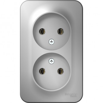 Розетка двойная SCHNEIDER ELECTRIC BLANCA без заземления, без шторок, с изолирующей пластиной, 16А, 250В, алюминий