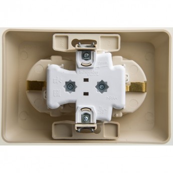 Розетка двойная SCHNEIDER ELECTRIC ЭТЮД С/У с заземлением со шторками 16А 250B, кремовый, Россия