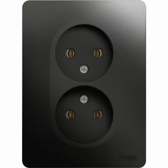 Розетка двойная SCHNEIDER ELECTRIC GLOSSA без заземления, в сборе, антрацит