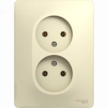 Розетка двойная SCHNEIDER ELECTRIC GLOSSA без заземления, в сборе, бежевый