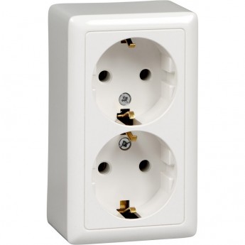 Розетка двойная SCHNEIDER ELECTRIC ХИТ О/У, с заземлением без шторок, ИЗОЛ.ПЛ. 16А, 250В, белый. Россия