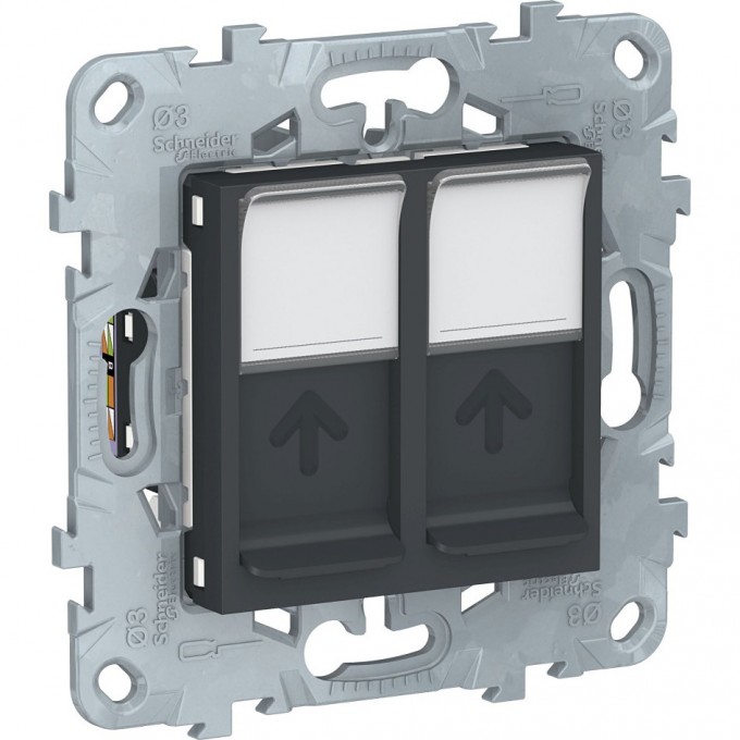 Розетка компьютерная SCHNEIDER ELECTRIC UNICA NEW, RJ45, двойная, кат. 6 UTP, антрацит NU542454 Розетка компьютерная SCHNEIDER ELECTRIC UNICA NEW, RJ45, двойная, кат. 6 UTP, антрацит NU542454