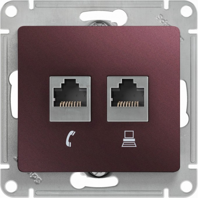 Розетка компьютерная/телефонная SCHNEIDER ELECTRIC GLOSSA двойная RJ11+RJ45, кат.5E, механизм, БАКЛАЖАНОВЫЙ GSL001185 Розетка компьютерная/телефонная SCHNEIDER ELECTRIC GLOSSA двойная RJ11+RJ45, кат.5E, механизм, БАКЛАЖАНОВЫЙ GSL001185