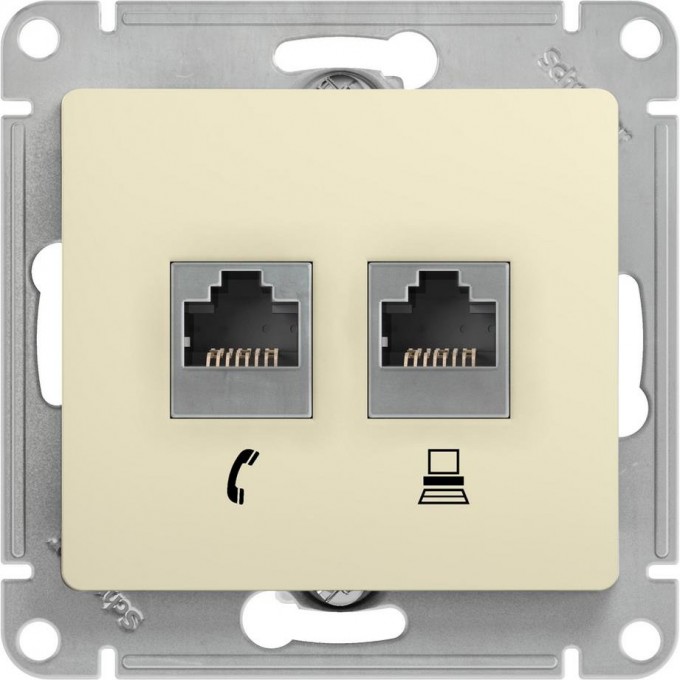 Розетка компьютерная/телефонная SCHNEIDER ELECTRIC GLOSSA двойная RJ11+RJ45, кат.5E, механизм, БЕЖЕВЫЙ GSL000285 Розетка компьютерная/телефонная SCHNEIDER ELECTRIC GLOSSA двойная RJ11+RJ45, кат.5E, механизм, БЕЖЕВЫЙ GSL000285