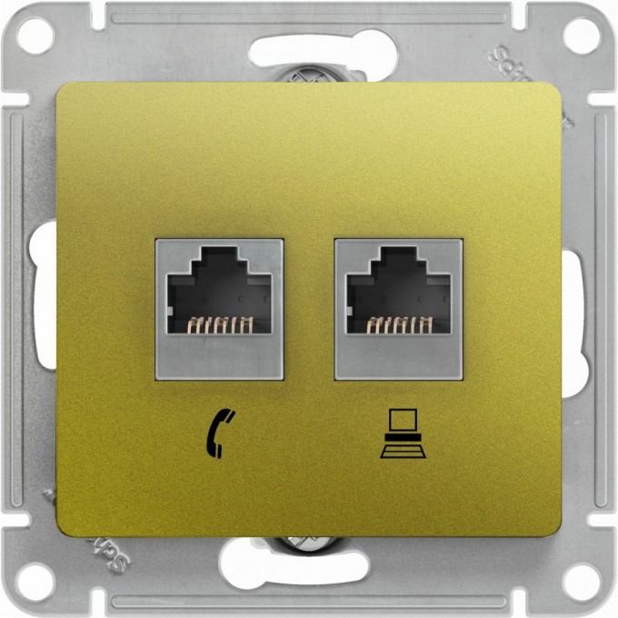 Розетка компьютерная/телефонная SCHNEIDER ELECTRIC GLOSSA двойная RJ11+RJ45, кат.5E, механизм, ФИСТАШКОВЫЙ GSL001085 Розетка компьютерная/телефонная SCHNEIDER ELECTRIC GLOSSA двойная RJ11+RJ45, кат.5E, механизм, ФИСТАШКОВЫЙ GSL001085