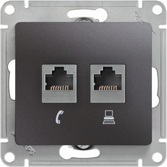 Розетка компьютерная/телефонная SCHNEIDER ELECTRIC GLOSSA двойная RJ11+RJ45, кат.5E, механизм, ГРАФИТ GSL001385 Розетка компьютерная/телефонная SCHNEIDER ELECTRIC GLOSSA двойная RJ11+RJ45, кат.5E, механизм, ГРАФИТ GSL001385