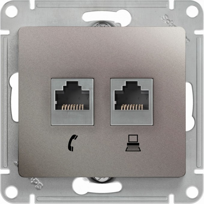 Розетка компьютерная/телефонная SCHNEIDER ELECTRIC GLOSSA двойная RJ11+RJ45, кат.5E, механизм, ПЛАТИНА GSL001285 Розетка компьютерная/телефонная SCHNEIDER ELECTRIC GLOSSA двойная RJ11+RJ45, кат.5E, механизм, ПЛАТИНА GSL001285