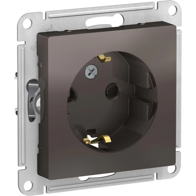 Розетка SCHNEIDER ELECTRIC ATLASDESIGN с заземлением, со шторками, механизм, мокко ATN000645