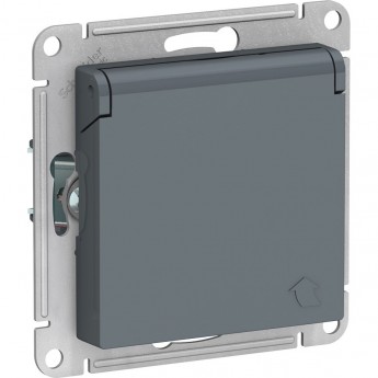 Розетка SCHNEIDER ELECTRIC ATLASDESIGN с заземлением, со шторками, с крышкой, механизм, грифель