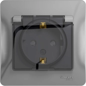 Розетка SCHNEIDER ELECTRIC GLOSSA с заземлением, IP44, со шторкой, с крышкой, в сборе, алюминий