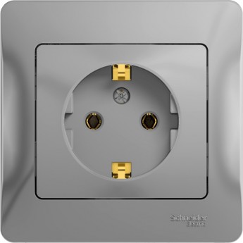 Розетка SCHNEIDER ELECTRIC GLOSSA с заземлением, в сборе, алюминий