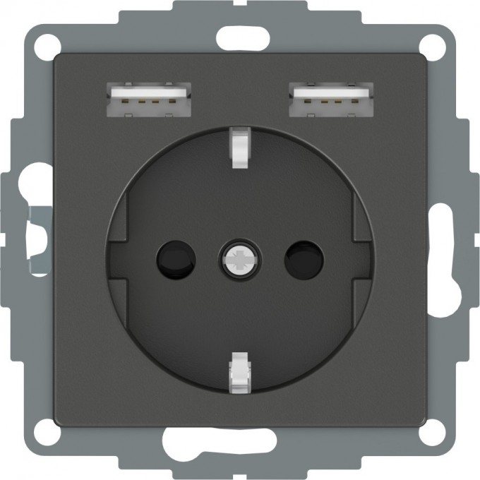 Розетка силовая SCHNEIDER ELECTRIC MERTEN SM, 16 A с зарядкой USB A+A 2,4 A, антрацит MTN2366-0414 Розетка силовая SCHNEIDER ELECTRIC MERTEN SM, 16 A с зарядкой USB A+A 2,4 A, антрацит MTN2366-0414