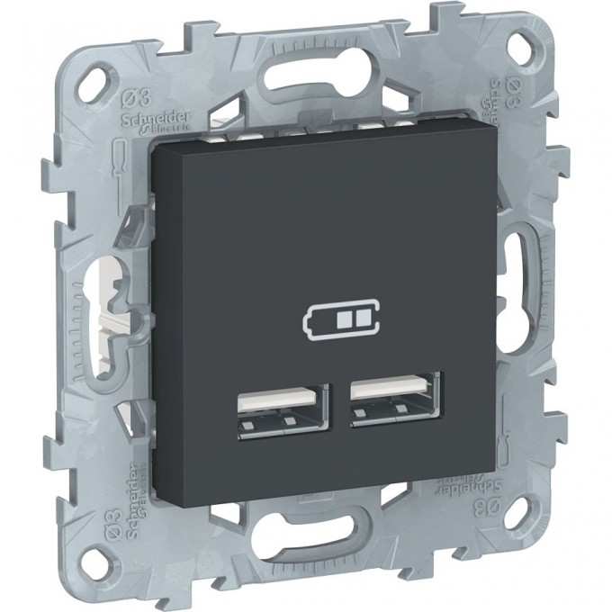 Розетка USB SCHNEIDER ELECTRIC UNICA NEW, 2-местная, тип А+А, 5 В / 2100 мА, антрацит NU541854 Розетка USB SCHNEIDER ELECTRIC UNICA NEW, 2-местная, тип А+А, 5 В / 2100 мА, антрацит NU541854