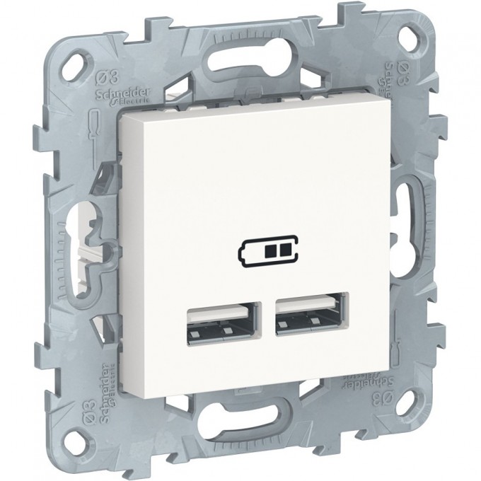 Розетка USB SCHNEIDER ELECTRIC UNICA NEW, 2-местная, тип А+А, 5 В / 2100 мА, белый NU541818 Розетка USB SCHNEIDER ELECTRIC UNICA NEW, 2-местная, тип А+А, 5 В / 2100 мА, белый NU541818
