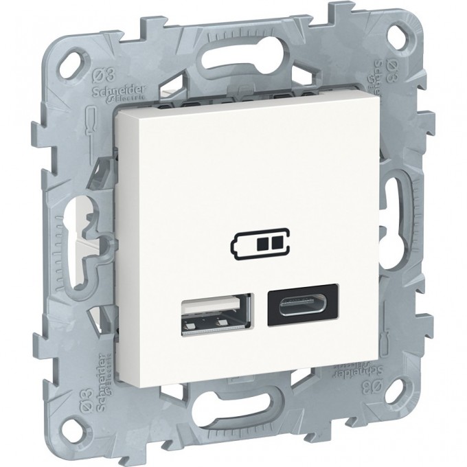 Розетка USB SCHNEIDER ELECTRIC UNICA NEW, 2-местная, тип А+С, 5 В / 2400 мА, белый NU501818 Розетка USB SCHNEIDER ELECTRIC UNICA NEW, 2-местная, тип А+С, 5 В / 2400 мА, белый NU501818