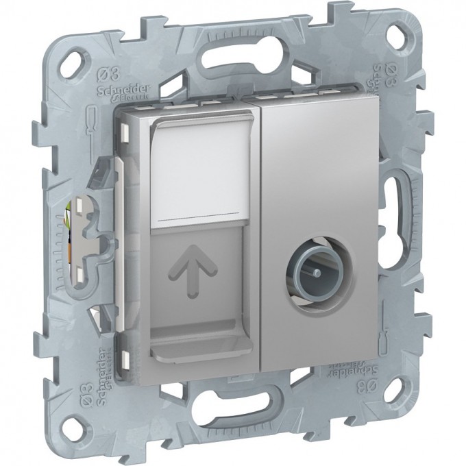 TV розетка SCHNEIDER ELECTRIC UNICA NEW одиночная + комп. RJ45 кат.6 UTP, 2 модуля, алюминий NU547030 TV розетка SCHNEIDER ELECTRIC UNICA NEW одиночная + комп. RJ45 кат.6 UTP, 2 модуля, алюминий NU547030