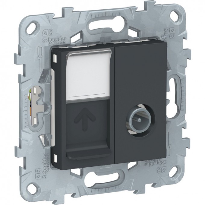 TV розетка SCHNEIDER ELECTRIC UNICA NEW одиночная + комп. RJ45 кат.6 UTP, 2 модуля, антрацит NU547054 TV розетка SCHNEIDER ELECTRIC UNICA NEW одиночная + комп. RJ45 кат.6 UTP, 2 модуля, антрацит NU547054