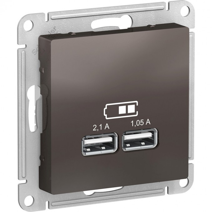 USB розетка SCHNEIDER ELECTRIC ATLASDESIGN 2х5В/1,05 А, механизм, МОККО ATN000633 USB розетка SCHNEIDER ELECTRIC ATLASDESIGN 2х5В/1,05 А, механизм, МОККО ATN000633