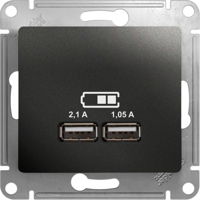 USB розетка SCHNEIDER ELECTRIC GLOSSA A+A, 5В/2,1 А, 2х5В/1,05 А, механизм, АНТРАЦИТ GSL000733 USB розетка SCHNEIDER ELECTRIC GLOSSA A+A, 5В/2,1 А, 2х5В/1,05 А, механизм, АНТРАЦИТ GSL000733