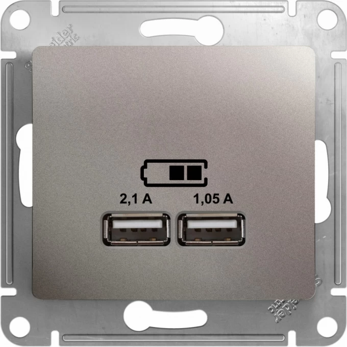 USB розетка SCHNEIDER ELECTRIC GLOSSA A+A, 5В/2,1 А, 2х5В/1,05 А, механизм, ПЛАТИНА GSL001233 USB розетка SCHNEIDER ELECTRIC GLOSSA A+A, 5В/2,1 А, 2х5В/1,05 А, механизм, ПЛАТИНА GSL001233