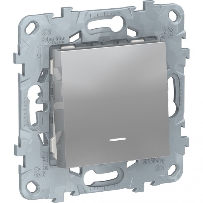 Выключатель 1-клавишный SCHNEIDER ELECTRIC UNICA NEW, кнопочный, с подсветкой, сх. 1а, 10A алюминий NU520630N Выключатель 1-клавишный SCHNEIDER ELECTRIC UNICA NEW, кнопочный, с подсветкой, сх. 1а, 10A алюминий NU520630N