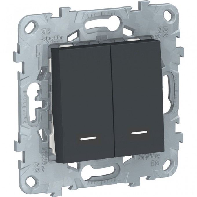 Выключатель 2-клавишный SCHNEIDER ELECTRIC UNICA NEW, 2 модуля, с подсветкой, 2 х сх. 1а, антрацит NU521154N Выключатель 2-клавишный SCHNEIDER ELECTRIC UNICA NEW, 2 модуля, с подсветкой, 2 х сх. 1а, антрацит NU521154N