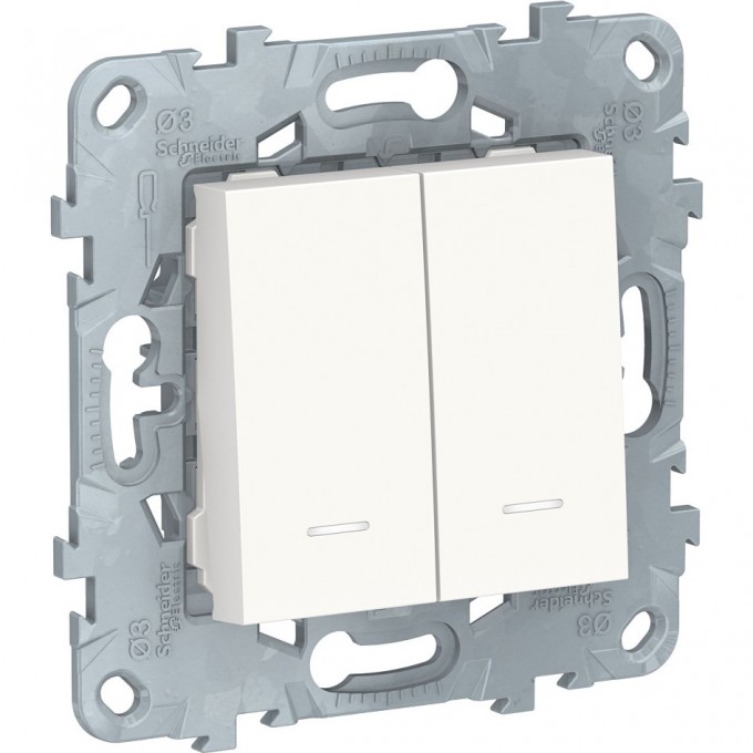 Выключатель 2-клавишный SCHNEIDER ELECTRIC UNICA NEW, 2 модуля, с подсветкой, 2 х сх. 1а, белый NU521118N Выключатель 2-клавишный SCHNEIDER ELECTRIC UNICA NEW, 2 модуля, с подсветкой, 2 х сх. 1а, белый NU521118N