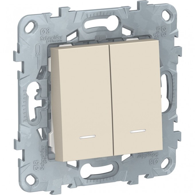 Выключатель 2-клавишный SCHNEIDER ELECTRIC UNICA NEW, 2 модуля, с подсветкой, 2 х сх.1а, бежевый NU521144N Выключатель 2-клавишный SCHNEIDER ELECTRIC UNICA NEW, 2 модуля, с подсветкой, 2 х сх.1а, бежевый NU521144N